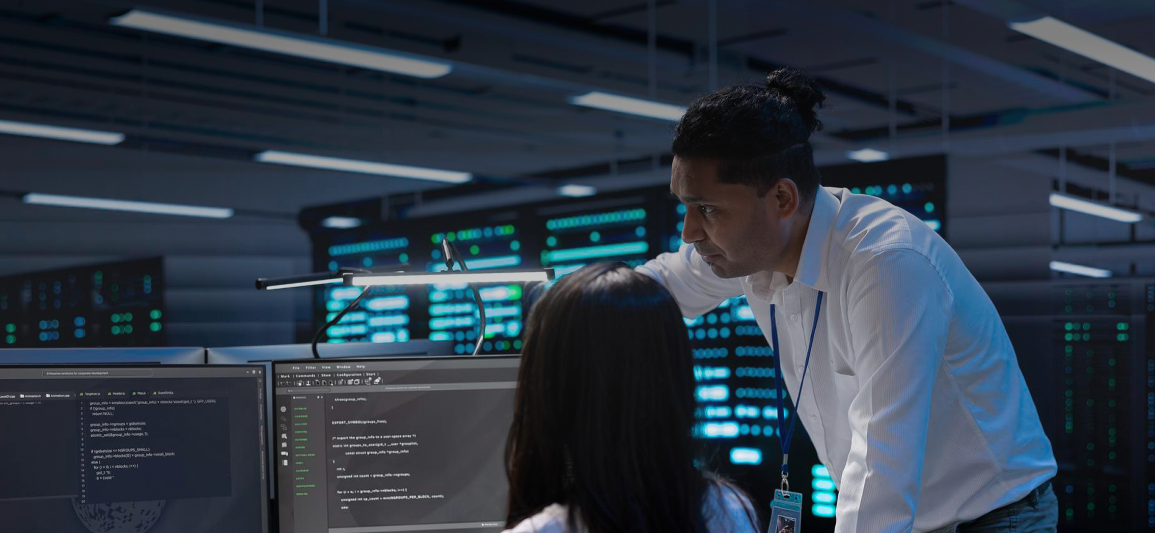 Engineer managing servers in a data centre