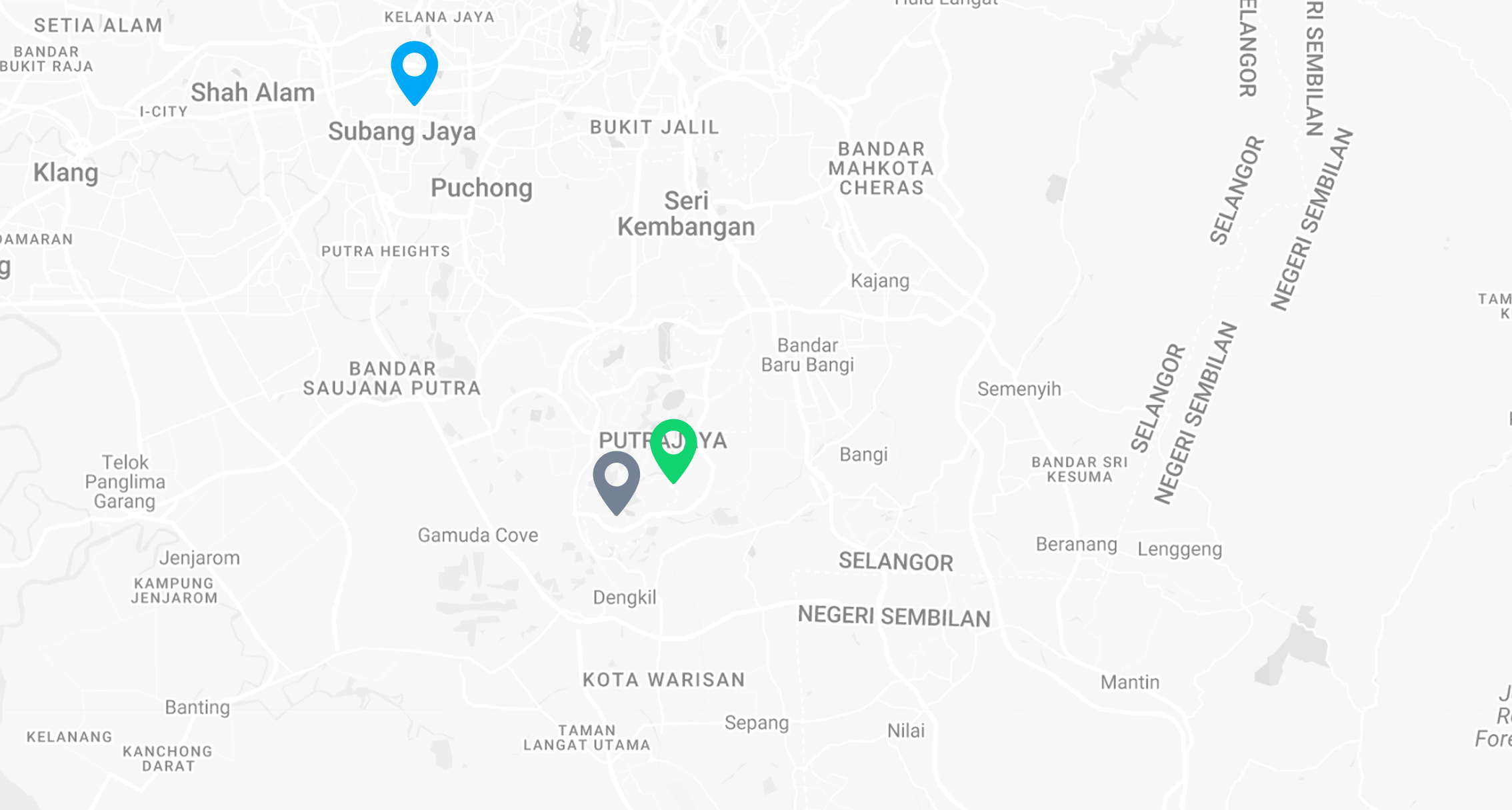 Map of the Klang Valley marking three Basis Bay data centres