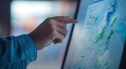 Analyst reviewing location data on a map display