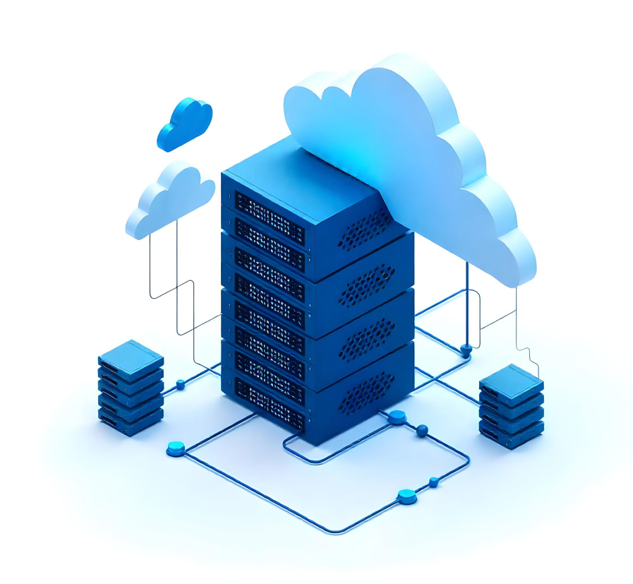 Isometric server rack linked to cloud and storage units, representing hardware kept in service beyond end of life
