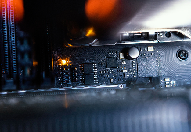 Close-up of a server motherboard inside a chassis